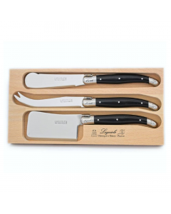 André Verdier Cheese Spreader, Knife & Cleaver - Black (3pc in wooden box)