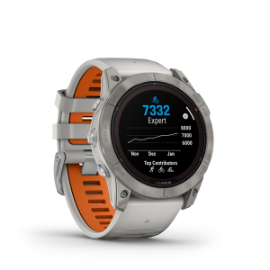 Garmin fenix 7X Pro, Sapphire Solar Edition - Titanium with Fog Grey/Ember Orange Silicone Band