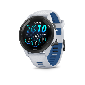 Forerunner® 265, Black Bezel with Whitestone Case and Whitestone/Tidal Blue Silicone Band