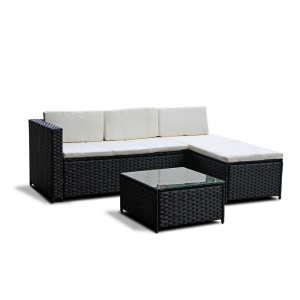 Rattan Livorno L-Shape - Black - Cream Cushions