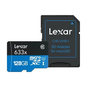 Lexar 128GB microSD High Speed 633x 100MB/s + SD Adapter (UHS-I) (Class 10)  (100MB/s Read & 45MB/s Write)