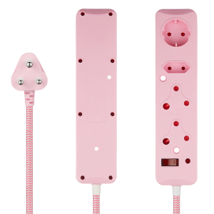 SWITCHED 4 Way Surge Protected Multiplug 3M Braided Cord Pink