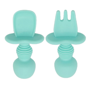 4aKid Baby Silicone Spoon & Fork Set - Mint Green 