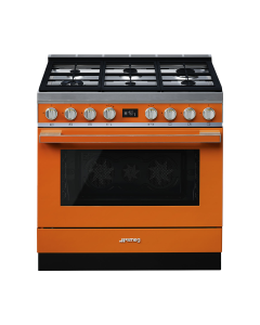 Smeg 90cm Portofino 6 Burner Gas Stove Orange - CPF9GMOR