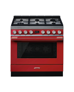 Smeg 90cm Portofino 6 Burner Gas Stove Red - CPF9GMR