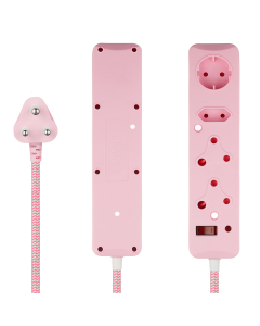 SWITCHED 4 Way Surge Protected Multiplug 3M Braided Cord Pink